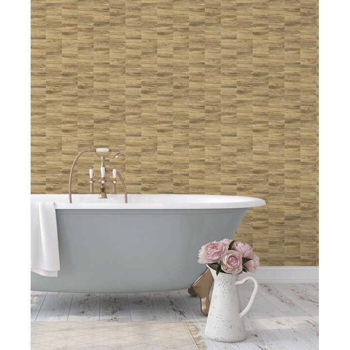 Papel pintado mosaico efecto madera a rayas - Oxford Stone 679321