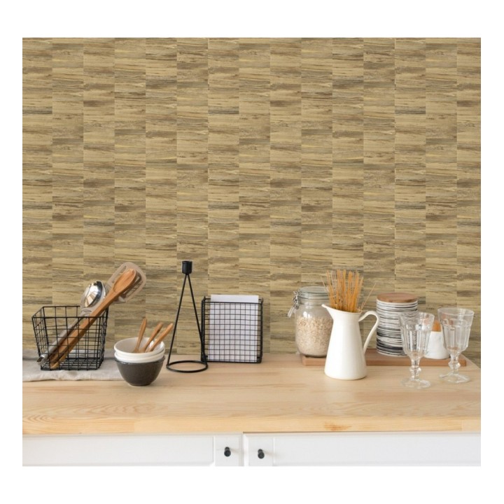 Papel pintado mosaico efecto madera a rayas - Oxford Stone 679321