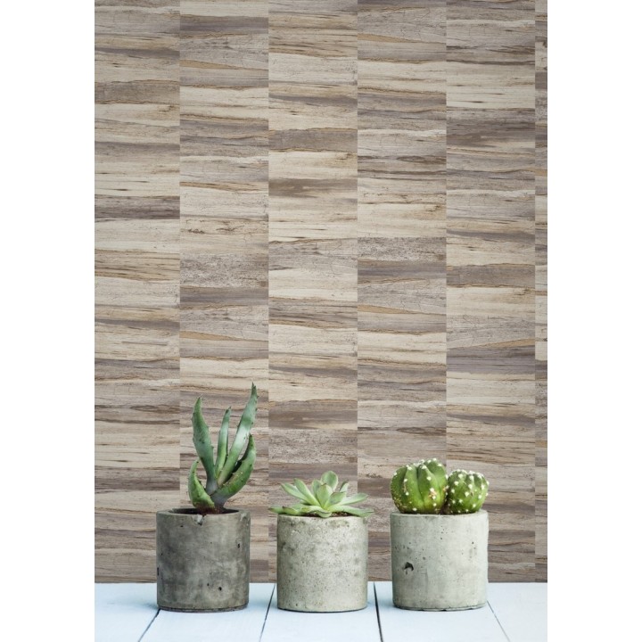 Papel pintado mosaico efecto madera a rayas - Oxford Stone 679322