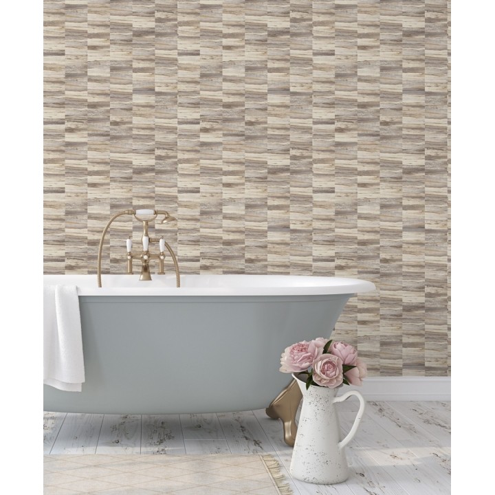 Papel pintado mosaico efecto madera a rayas - Oxford Stone 679322