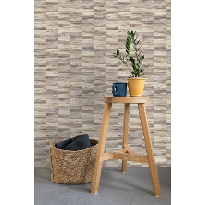Papel pintado mosaico efecto madera a rayas - Oxford Stone 679322