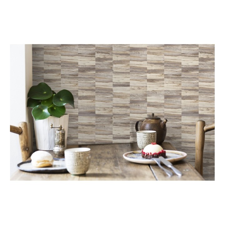 Papel pintado mosaico efecto madera a rayas - Oxford Stone 679322