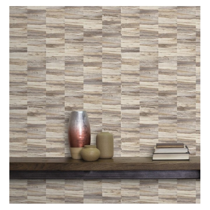 Papel pintado mosaico efecto madera a rayas - Oxford Stone 679322