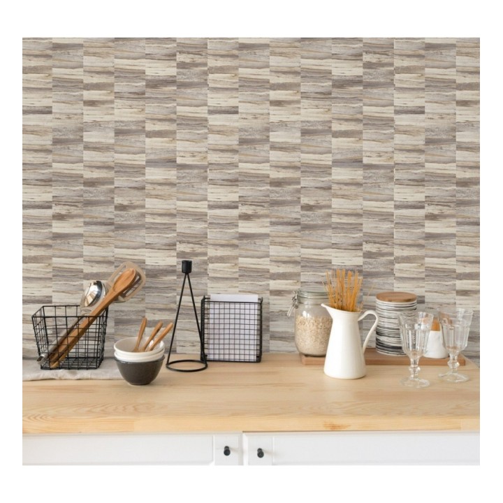 Papel pintado mosaico efecto madera a rayas - Oxford Stone 679322