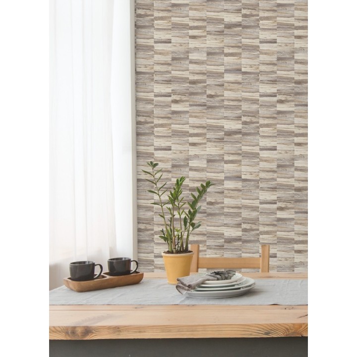 Papel pintado mosaico efecto madera a rayas - Oxford Stone 679322