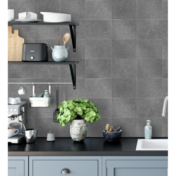Papel pintado azulejo gris texturizado - Bergamo 679324