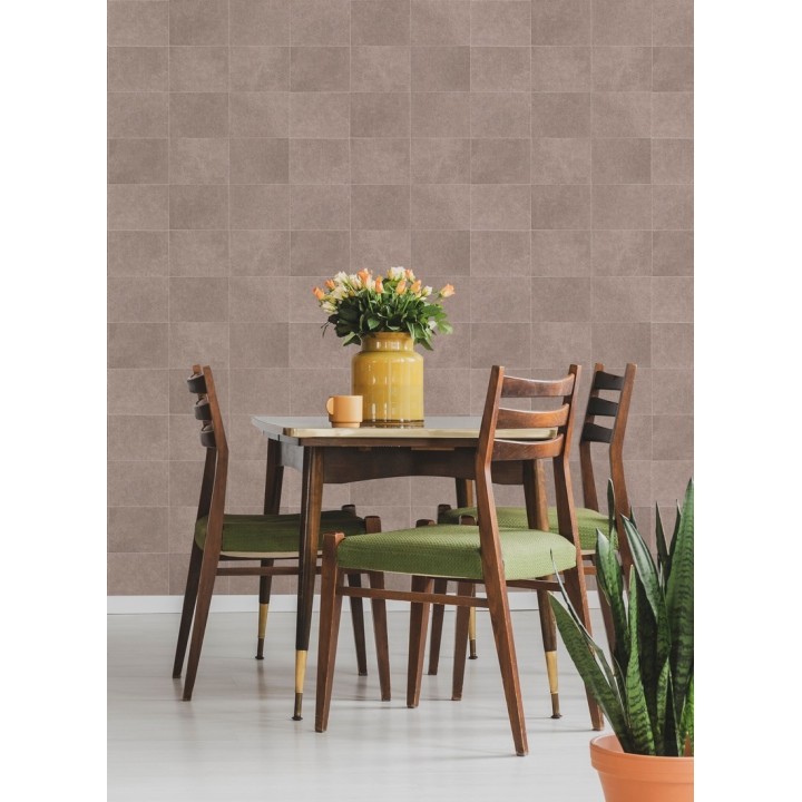 Papel pintado azulejo rosado palido texturizado - Bergamo 679327