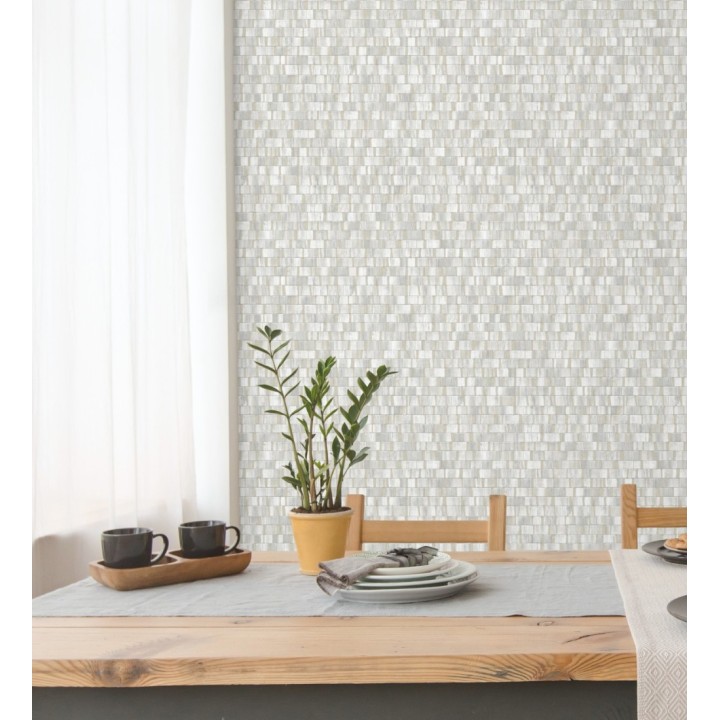 Papel pintado mosaico tonos blancos efecto madera - Nantes Stone 679337