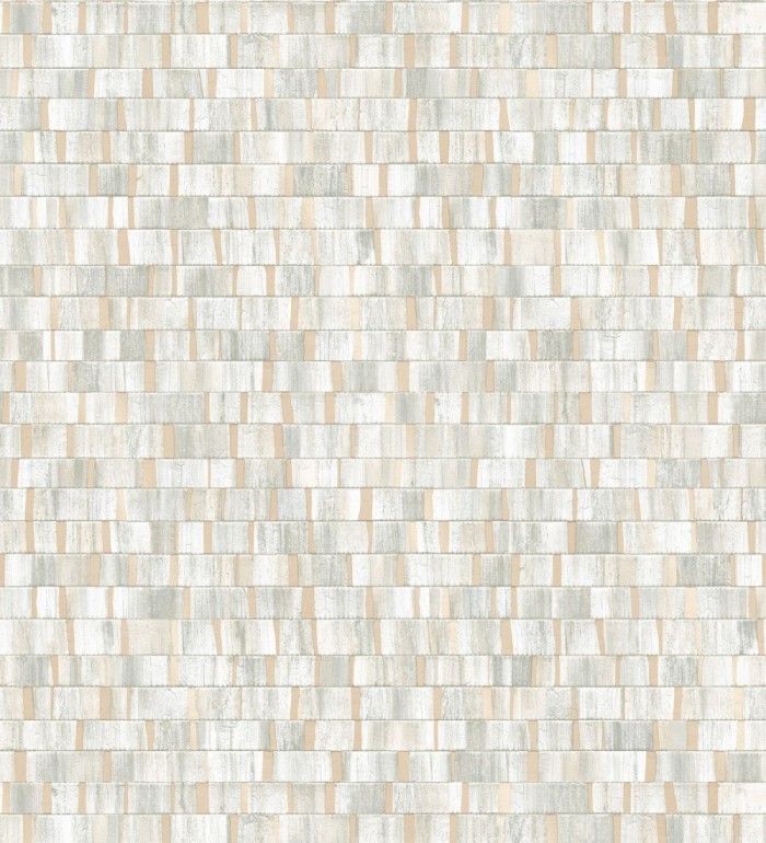 Papel pintado mosaico gris efecto madera con vetas doradas - Nantes Stone 679339
