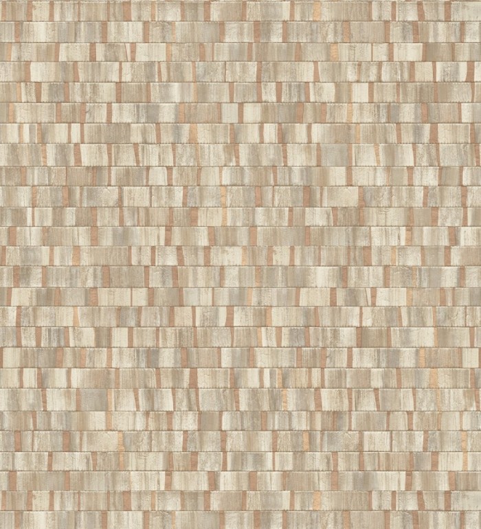 Papel pintado mosaico tonos beige oscuro efecto madera - Nantes Stone 679340