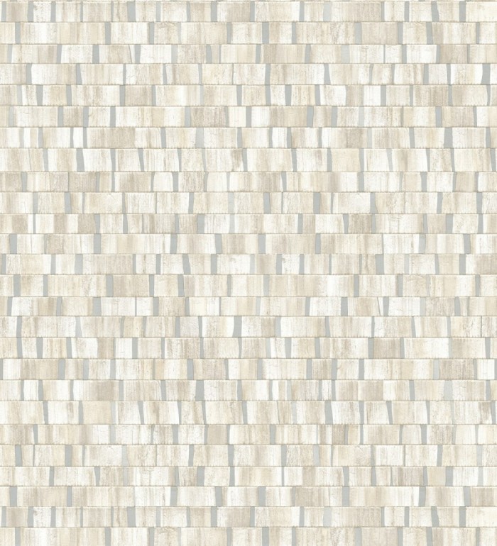 Papel pintado mosaico tonos beige efecto madera con vetas plata - Nantes Stone 679341