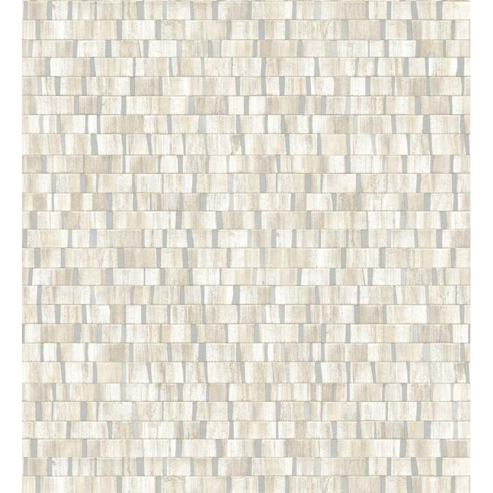 Papel pintado mosaico tonos beige efecto madera con vetas plata - Nantes Stone 679341