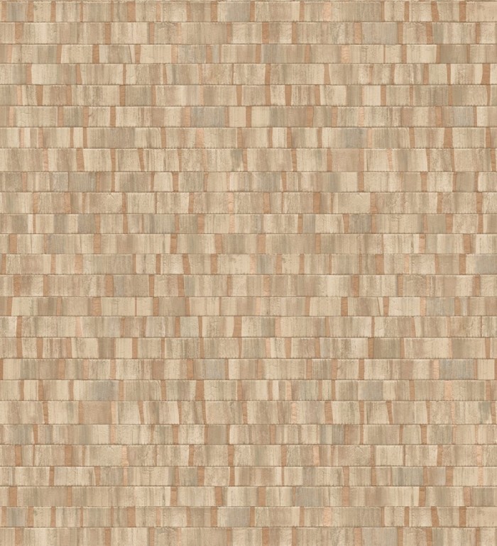Papel pintado mosaico tonos marrones efecto madera con vetas cobre - Nantes Stone 679342