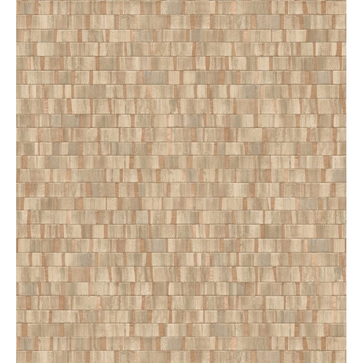 Papel pintado mosaico tonos marrones efecto madera con vetas cobre - Nantes Stone 679342