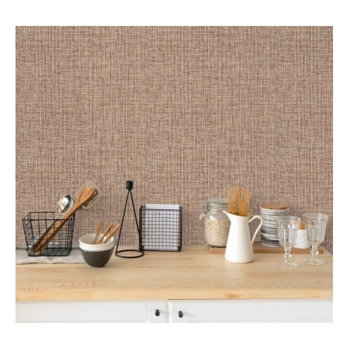 Papel pintado con textura textil tono rojo inglés - Tamil Fabric 679358