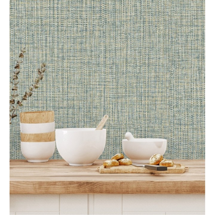 Papel pintado con textura textil tonos turquesas - Tamil Fabric 679359