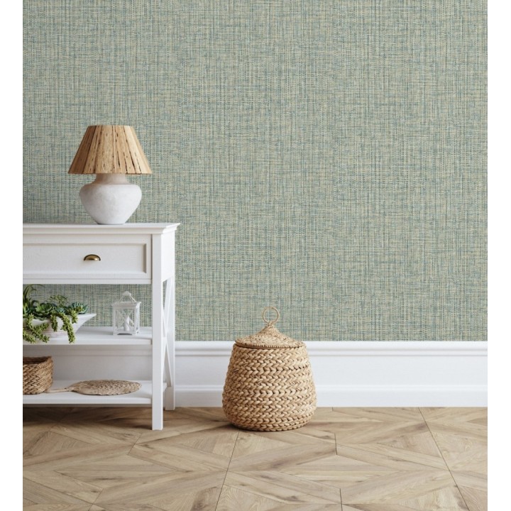 Papel pintado con textura textil tonos turquesas - Tamil Fabric 679359