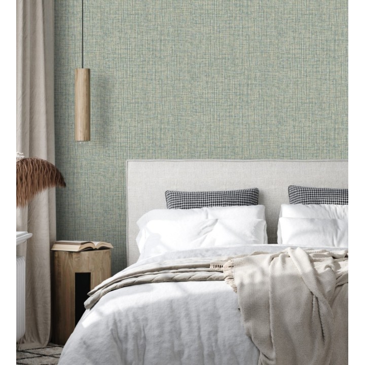 Papel pintado con textura textil tonos turquesas - Tamil Fabric 679359
