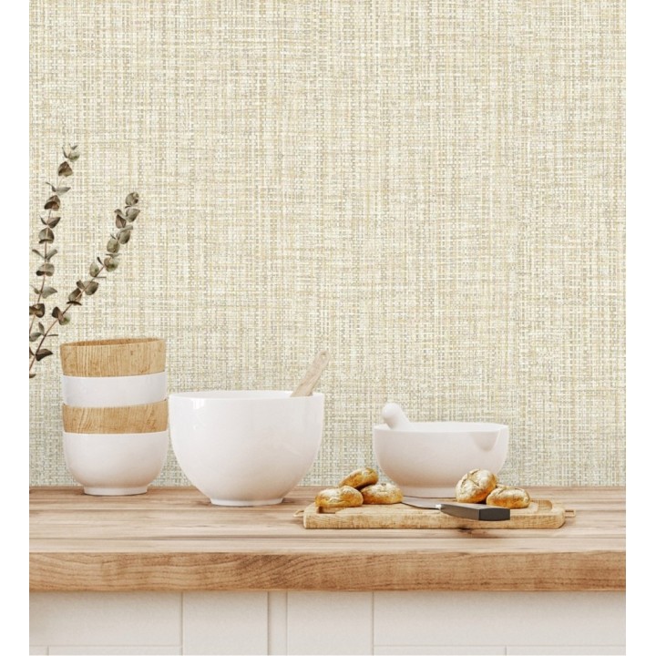 Papel pintado con textura textil tonos blancos y beiges - Tamil Fabric 679360