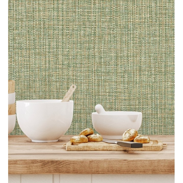 Papel pintado con textura textil tonos verdes - Tamil Fabric 679361