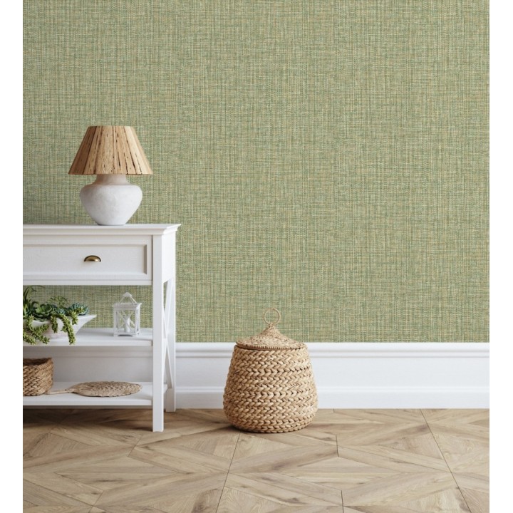Papel pintado con textura textil tonos verdes - Tamil Fabric 679361