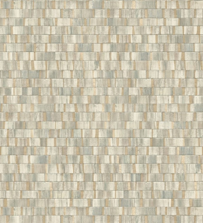 Papel pintado mosaico tonos verdes efecto madera con vetas doradas - Nantes Stone 679374