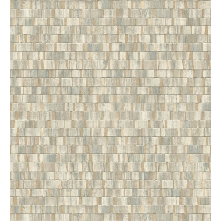 Papel pintado mosaico tonos verdes efecto madera con vetas doradas - Nantes Stone 679374