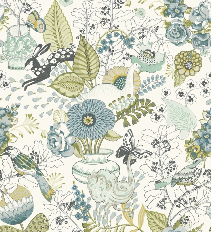 Papel pintado romántico con mariposas conejos y ocas - Sophie Blossom 679377