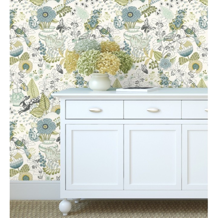 Papel pintado romántico con mariposas conejos y ocas - Sophie Blossom 679377