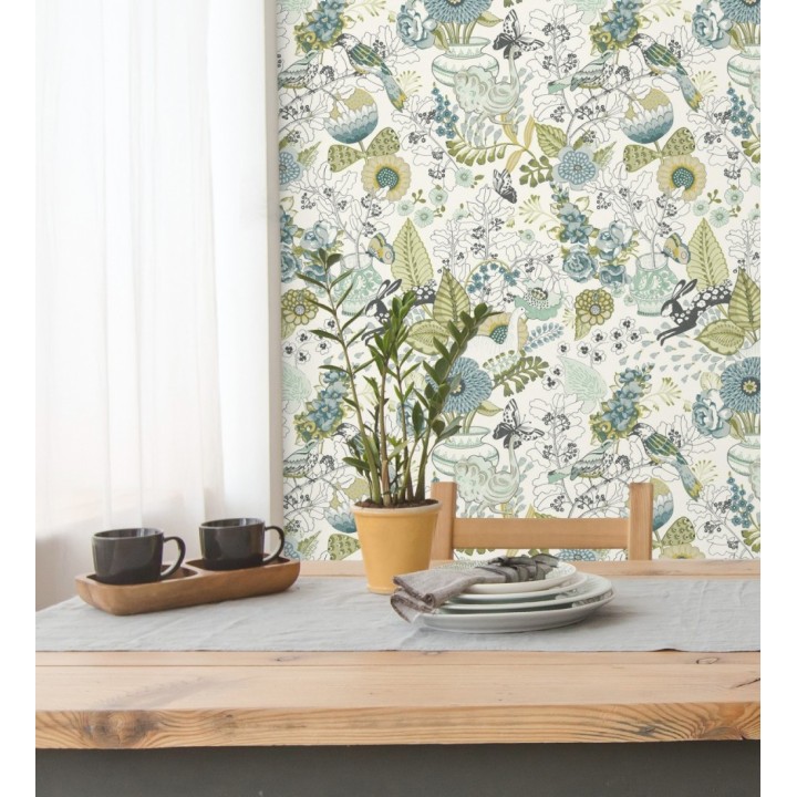 Papel pintado romántico con mariposas conejos y ocas - Sophie Blossom 679377