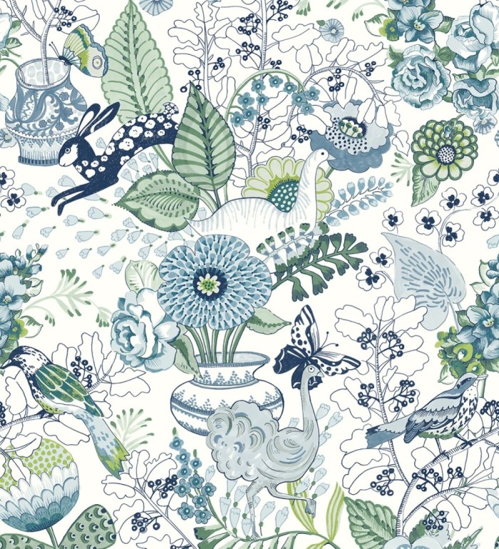 Papel pintado romántico con mariposas conejos y ocas - Sophie Blossom 679378