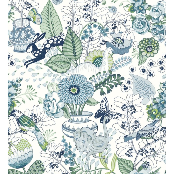 Papel pintado romántico con mariposas conejos y ocas - Sophie Blossom 679378