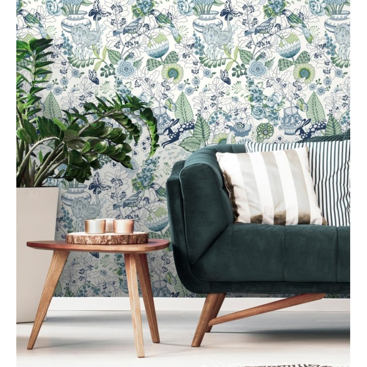 Papel pintado romántico con mariposas conejos y ocas - Sophie Blossom 679378