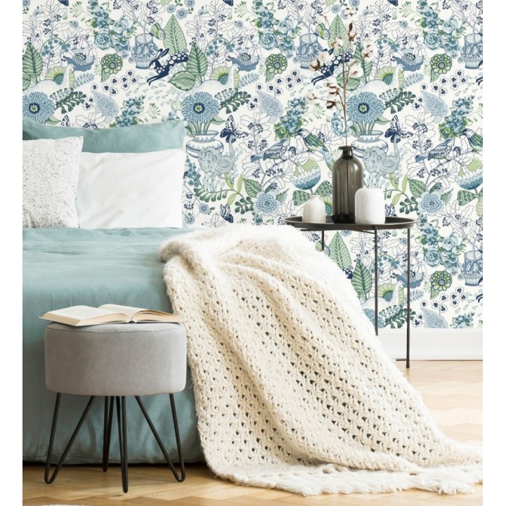 Papel pintado romántico con mariposas conejos y ocas - Sophie Blossom 679378