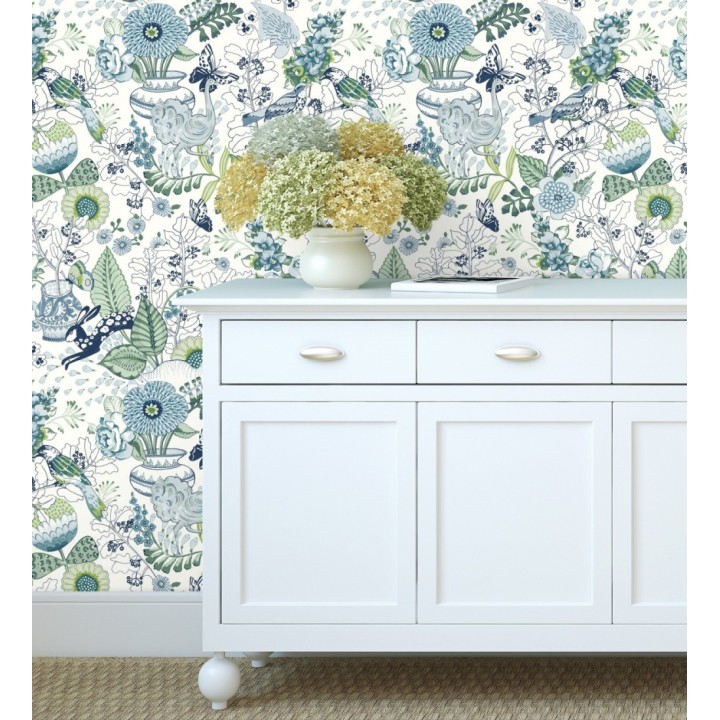 Papel pintado romántico con mariposas conejos y ocas - Sophie Blossom 679378