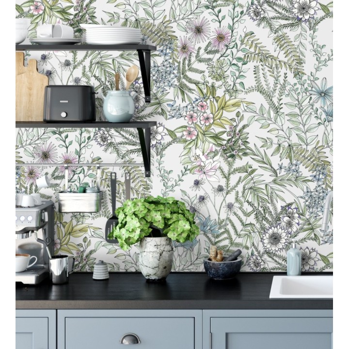 Papel pintado flores y hojas silvestres - Marseille 679379