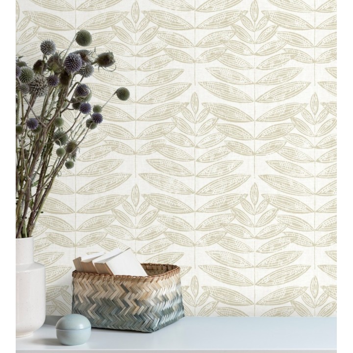 Papel pintado hojas beige de estilo nórdico - Quebec Leaves 679392
