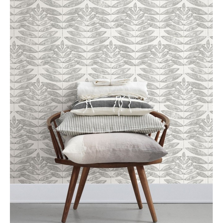 Papel pintado hojas grises de estilo nórdico - Quebec Leaves 679393