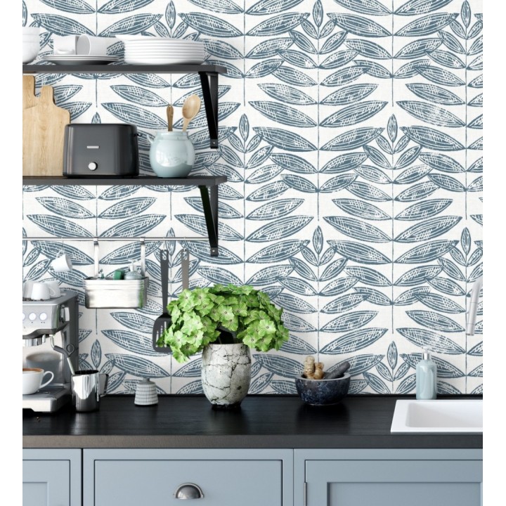 Papel pintado hojas azules de estilo nórdico - Quebec Leaves 679394