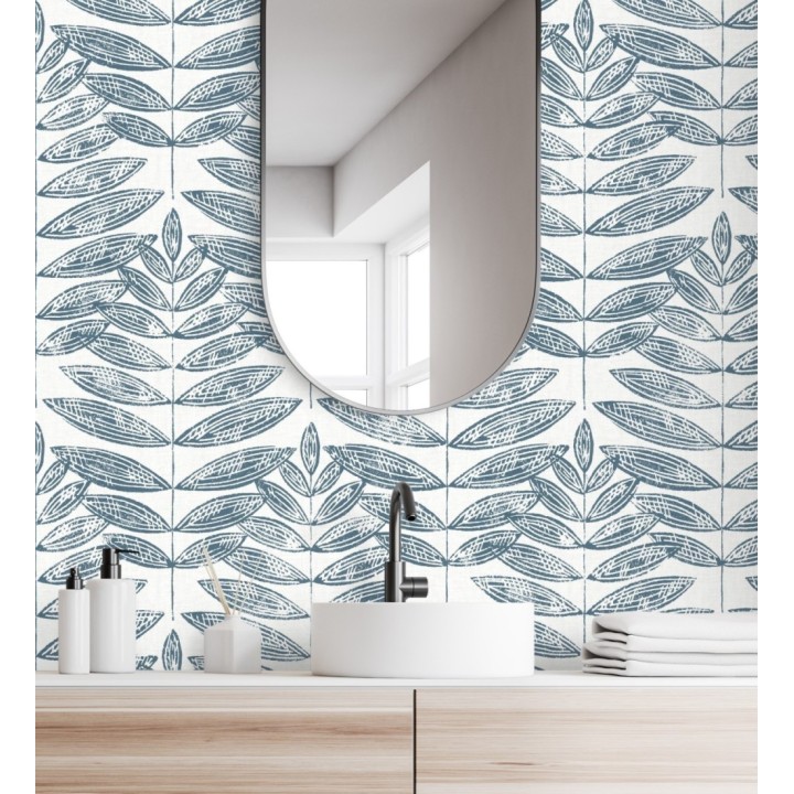 Papel pintado hojas azules de estilo nórdico - Quebec Leaves 679394