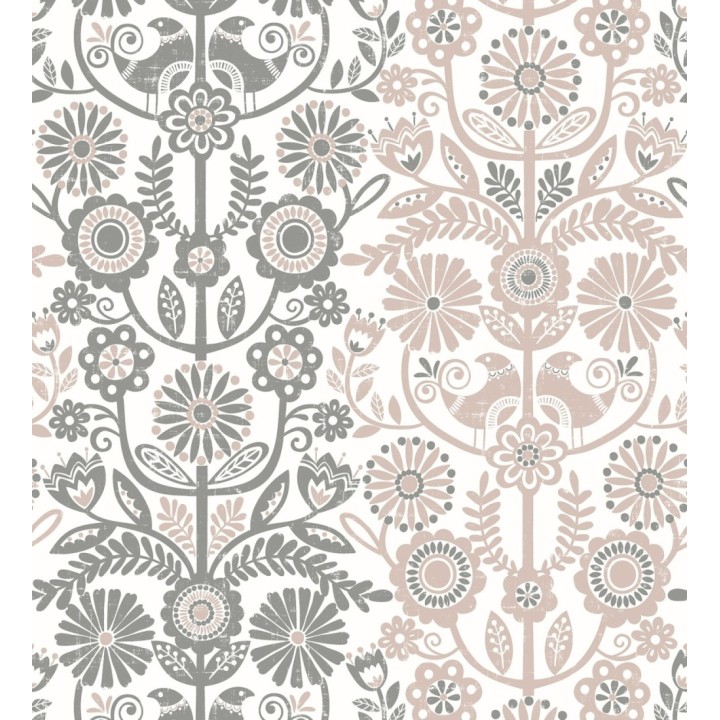 Papel pintado nórdico de flores formando rayas grises y rosa palo - Canterbury 679397