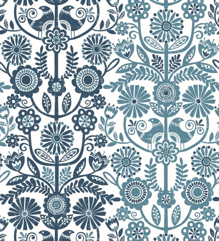 Papel pintado nórdico de flores formando rayas celestes y azules - Canterbury 679398