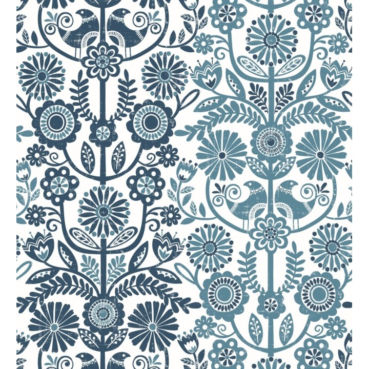 Papel pintado nórdico de flores formando rayas celestes y azules - Canterbury 679398