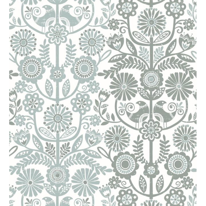 Papel pintado nórdico de flores formando rayas celestes y grises - Canterbury 679399