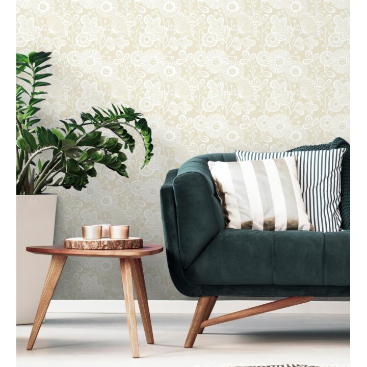 Papel pintado flores nórdicas tonos beige - Sunday Flowers 679400