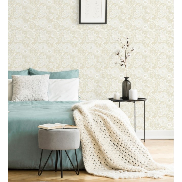 Papel pintado flores nórdicas tonos beige - Sunday Flowers 679400