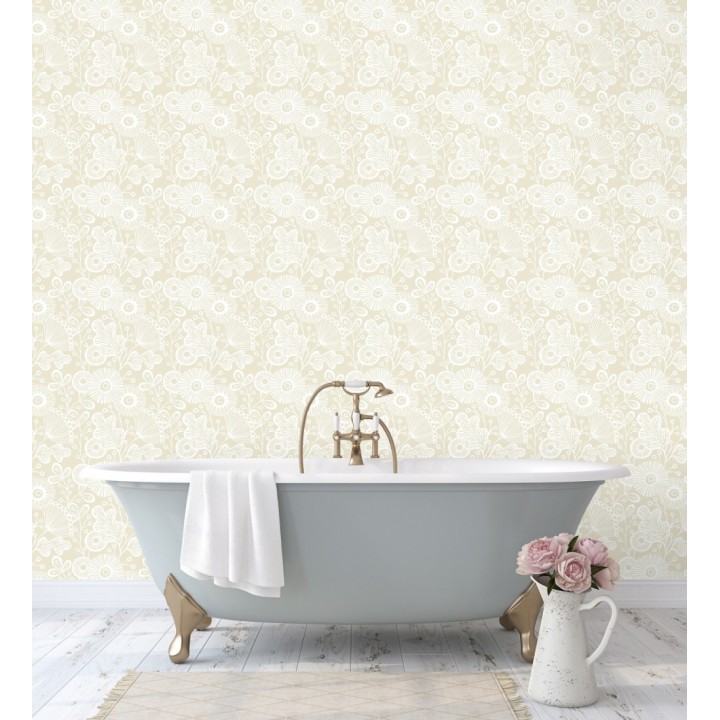 Papel pintado flores nórdicas tonos beige - Sunday Flowers 679400