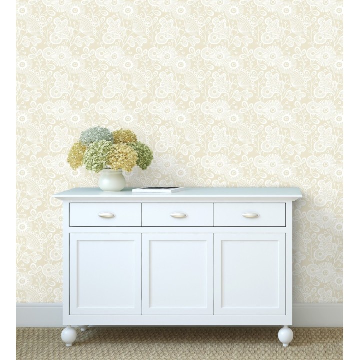 Papel pintado flores nórdicas tonos beige - Sunday Flowers 679400