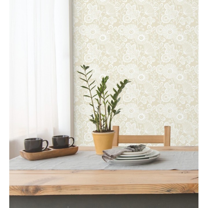 Papel pintado flores nórdicas tonos beige - Sunday Flowers 679400