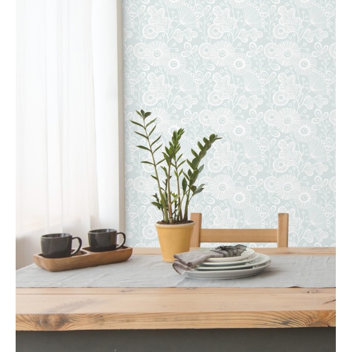 Papel pintado flores nórdicas tonos celestes - Sunday Flowers 679402